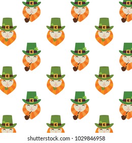 Holiday seamless pattern with leprechaun, hat and clover. Happy St. Patrick's Day. Funny background. 