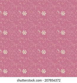 Holiday seamless pattern  with macaroon, coffee and cupcakes