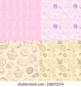  Holiday seamless pattern  with macaroon, coffee and cupcakes