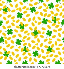 Holiday seamless pattern with money and clover. Happy St. Patrick's Day. 