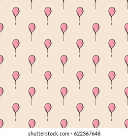 Holiday seamless pattern with multicolor air balloons. Design concept for gift cards, birthday greeting cards, festival decoration.
