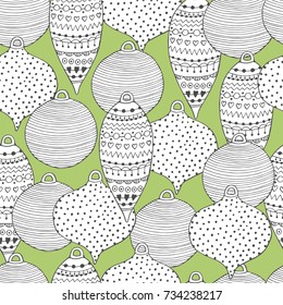 Holiday seamless pattern with new year toys.
