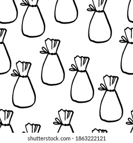 Holiday seamless pattern with present on white background. Vector illustration for Birthday, Merry Christmas, New year. Template design for invitation, poster, card, fabric, textile. Doodle style.