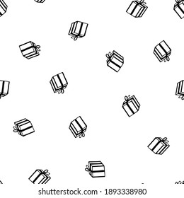 Holiday seamless pattern with present on white background. Vector illustration for Birthday, Merry Christmas, New year. Template design for invitation, poster, card, fabric, textile. Doodle style.