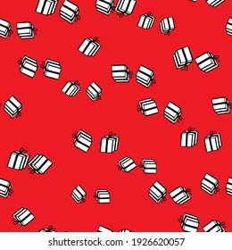 Holiday seamless pattern with present on color background. Vector illustration for Birthday, Merry Christmas, New year. Template design for invitation, poster, card, fabric, textile. Doodle style.