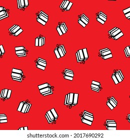 Holiday seamless pattern with present on color background. Vector illustration for Birthday, Merry Christmas, New year. Template design for invitation, poster, card, fabric, textile. Doodle style.