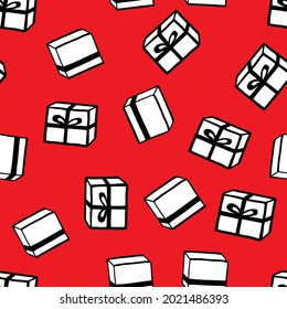 Holiday seamless pattern with present on color background. Vector illustration for Birthday, Merry Christmas, New year. Template design for invitation, poster, card, fabric, textile. Doodle style.