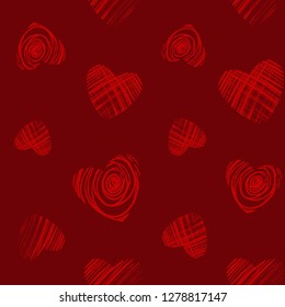 Holiday seamless pattern. Red hearts. Saint Valentine's Day. Festive colorful background, texture. Love and romance. Holiday decoration. Celebration theme