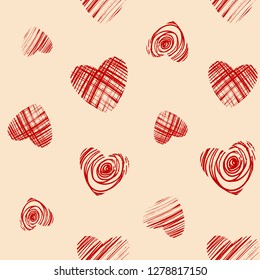 Holiday seamless pattern. Red hearts. Saint Valentine's Day. Festive colorful background, texture. Love and romance. Holiday decoration. Celebration theme