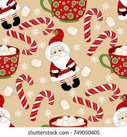 Holiday seamless pattern with Santa Claus. Christmas background.