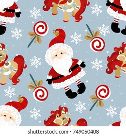 Holiday seamless pattern with Santa Claus. Christmas background.