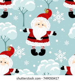 Holiday seamless pattern with Santa Claus. Christmas background.