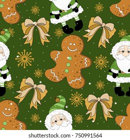 Holiday seamless pattern with Santa Claus. Christmas background.