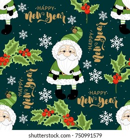 Holiday seamless pattern with Santa Claus. Christmas background.