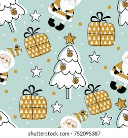 Holiday seamless pattern with Santa Claus. Christmas background.