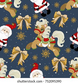 Holiday seamless pattern with Santa Claus. Christmas background.