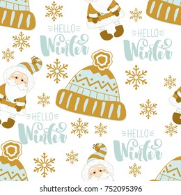 Holiday seamless pattern with Santa Claus. Christmas background.