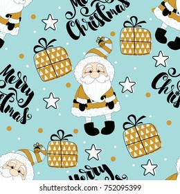 Holiday seamless pattern with Santa Claus. Christmas background.