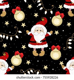 Holiday seamless pattern with Santa Claus. Christmas background.