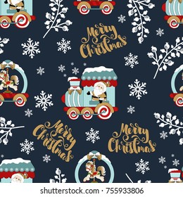 Holiday seamless pattern with Santa Claus. Christmas background.