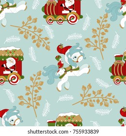 Holiday seamless pattern with Santa Claus. Christmas background.