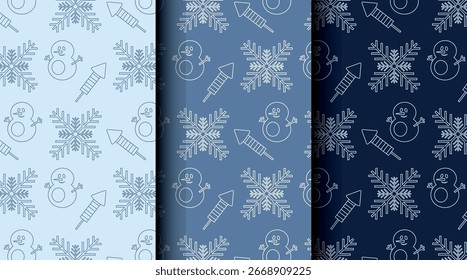 Nahtloses Weihnachtsmusterset mit Weihnachtselementen. Vektordesign mit drei Farboptionen für Weihnachtskarten, Verpackungen und Textilien.