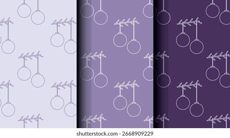 Holiday seamless pattern set with Christmas elements. Vector design with three color options for festive cards, packaging, and textile.
