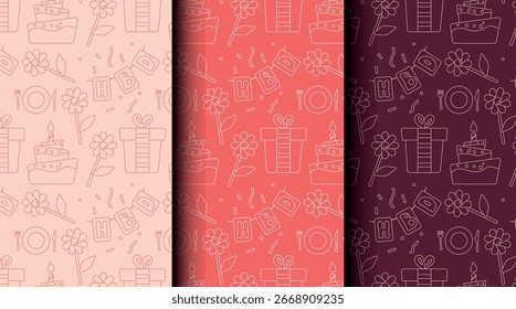 Holiday seamless pattern set with Christmas elements. Vector design with three color options for festive cards, packaging, and textile.