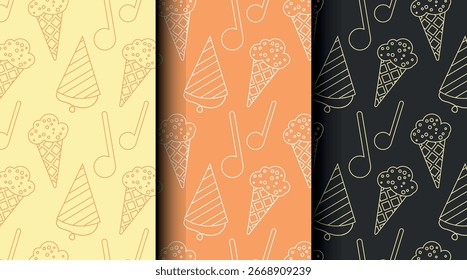 Padrão sem emenda de férias definido com elementos de Natal. Design vetorial com três opções de cores para cartões festivos, embalagens e têxteis.