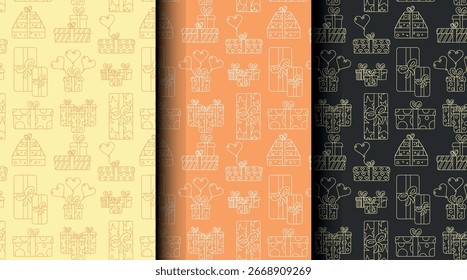 Padrão sem emenda de férias definido com elementos de Natal. Design vetorial com três opções de cores para cartões festivos, embalagens e têxteis.