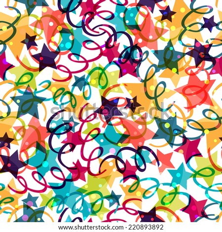 Holiday seamless pattern with shiny celebration decorations.