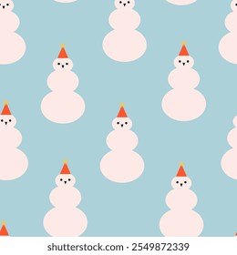 Holiday seamless pattern with snowmen. Vector flat modern background for christmas and new year