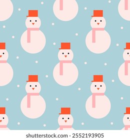 Holiday seamless pattern with snowmen. Vector flat modern background for christmas and new year