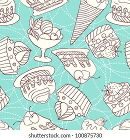 Holiday seamless pattern from sweet, cakes and acecream