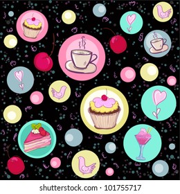 Holiday seamless pattern with sweets and coffee.