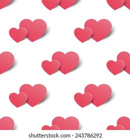 Holiday seamless pattern with volume hearts. Stylish pair of hearts with shadow. Valentine's day. Vector cute background
