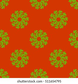 Holiday seamless vector background, festive texture with Christmas wreaths, colorful Xmas pattern for cards, wrapping paper, advertisement, page fill, book covers etc.