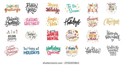 "Weihnachtszeit Zitat Icons Set - Festliche, inspirierende und dekorative Designs für Weihnachten und Neujahr", glückliche Feiertage Saison Zitate, Winter Saison Zitate