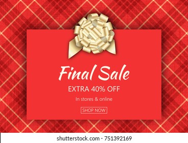 Holiday season sale banner template. Social media product promotion web banner. Christmas background with plaid texture. Vector illustration for sale flyers, posters, cards, ads, promotional material.