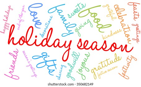 Holiday Season word cloud on a white background. 