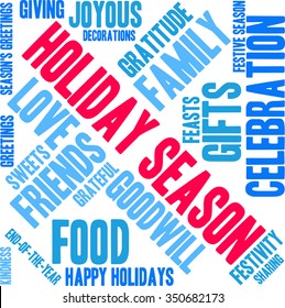 Holiday Season word cloud on a white background. 