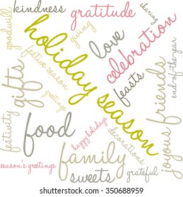 Holiday Season word cloud on a white background. 