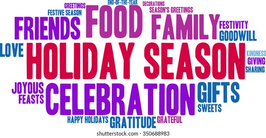 Holiday Season word cloud on a white background. 