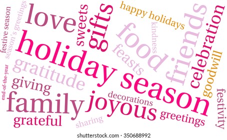 Holiday Season word cloud on a white background. 