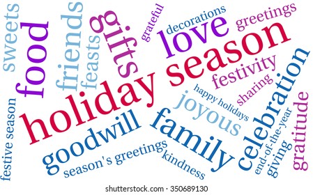Holiday Season word cloud on a white background. 