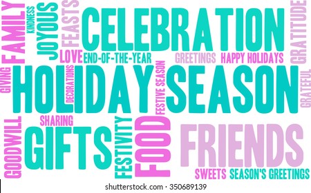 Holiday Season word cloud on a white background. 