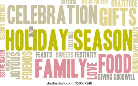 Holiday Season word cloud on a white background. 