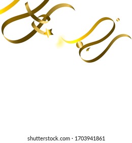 Holiday Serpentine. Gold Foil Streamers Ribbons. Confetti Star Falling on White Background. Party, Birthday Vector Template. Sparkle Serpentine. Celebration Elements. Bright Festive Tinsel Gold Color.