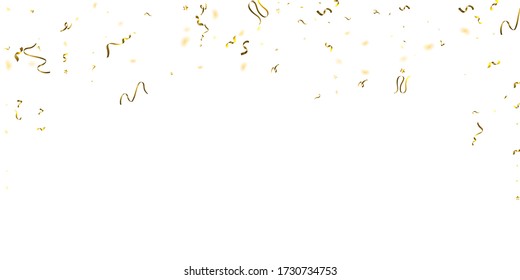 Holiday Serpentine. Gold Foil Streamers Ribbons. Confetti Star Falling on White Background. Party, Birthday Vector Template. Sparkle Serpentine. Celebration Elements. Bright Festive Tinsel Gold Color.