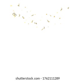 Holiday Serpentine. Gold Foil Streamers Ribbons. Confetti Star Falling on White Background. Party, Birthday Vector Template. Sparkle Serpentine. Celebration Elements. Bright Festive Tinsel Gold Color.